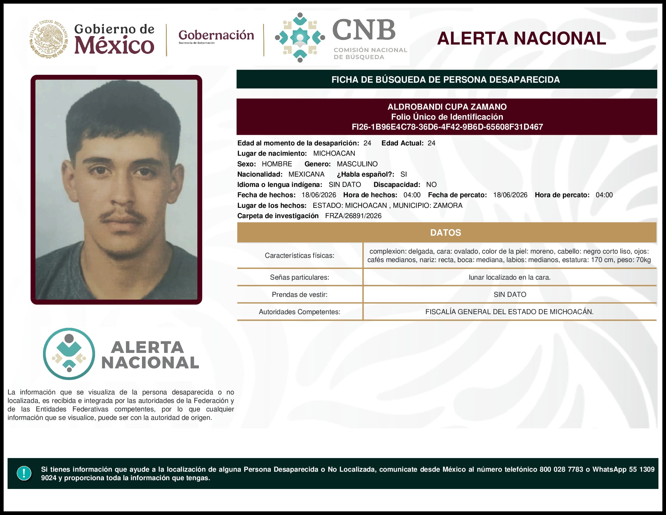 Persona desaparecida Aldrobandi Cupa Zamano