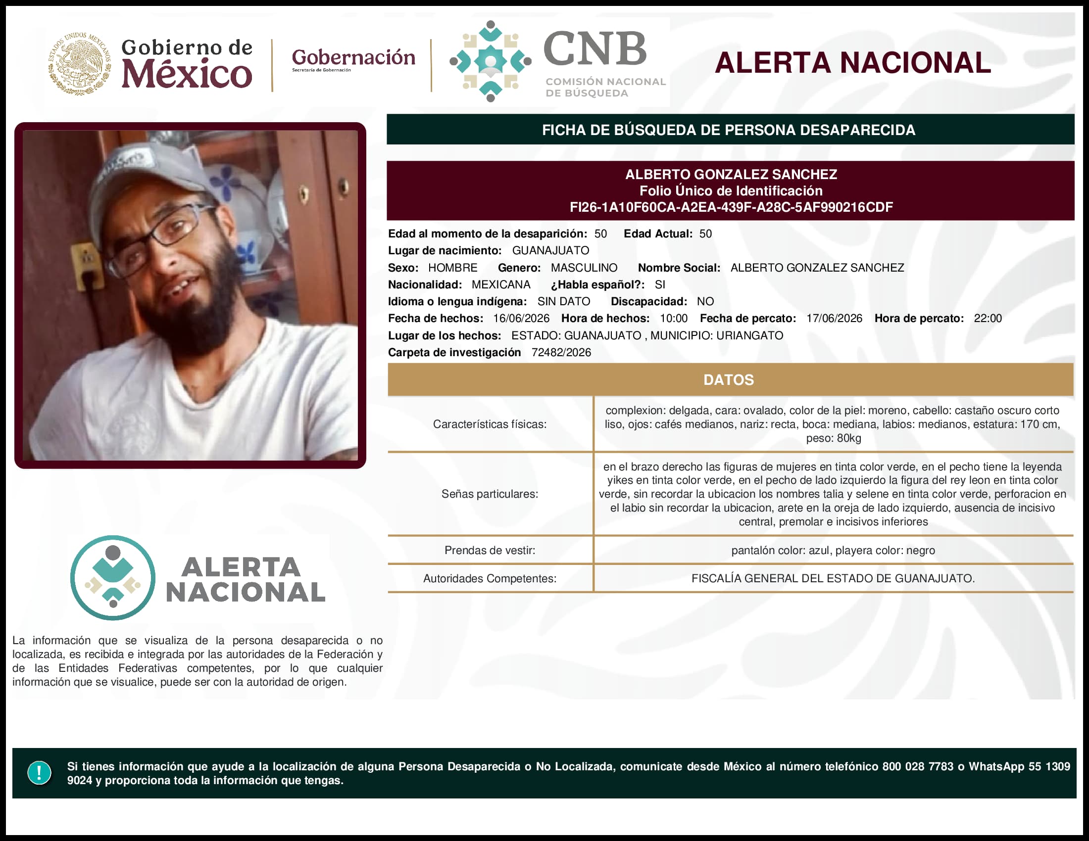 Persona desaparecida Alberto Gonzalez Sanchez