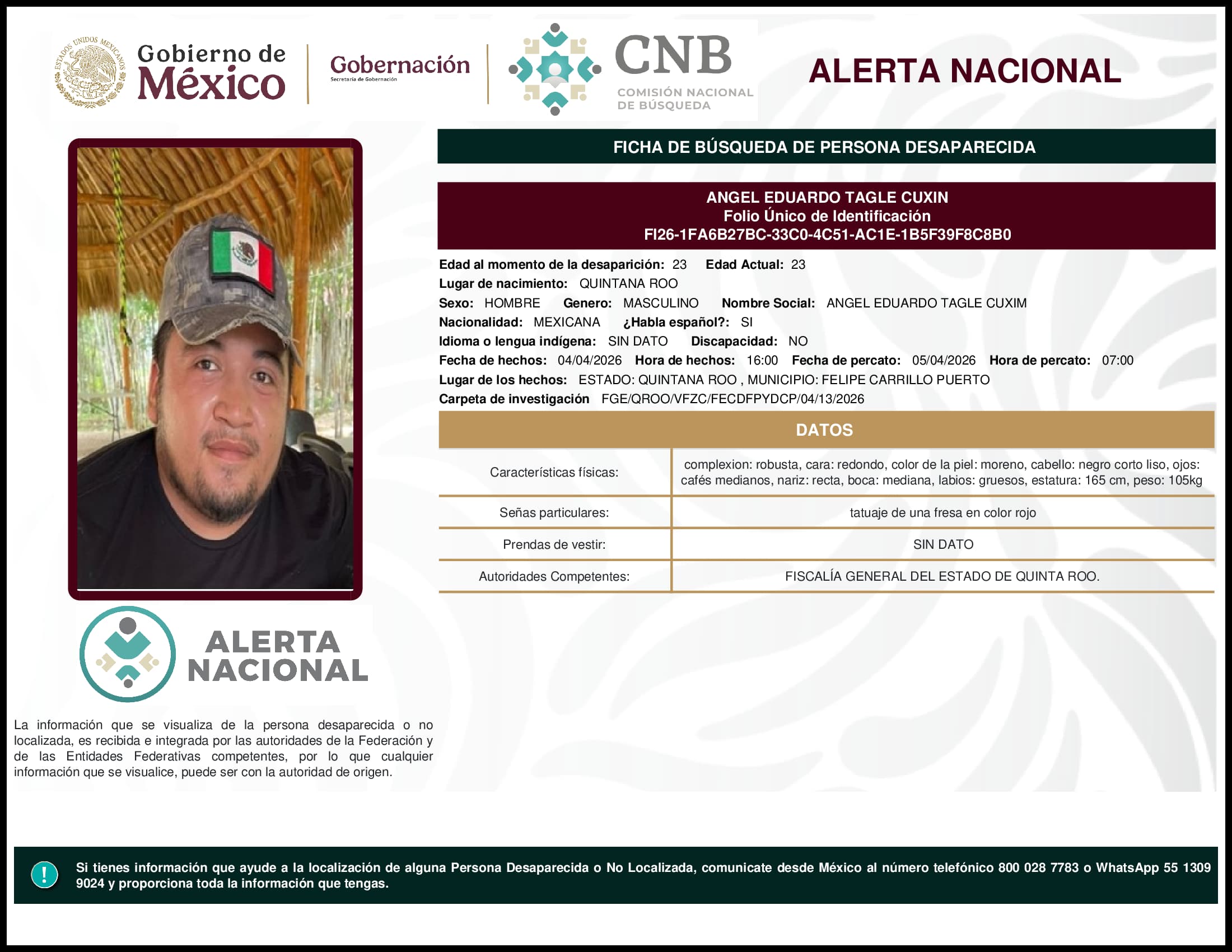 Persona desaparecida Angel Eduardo Tagle Cuxin