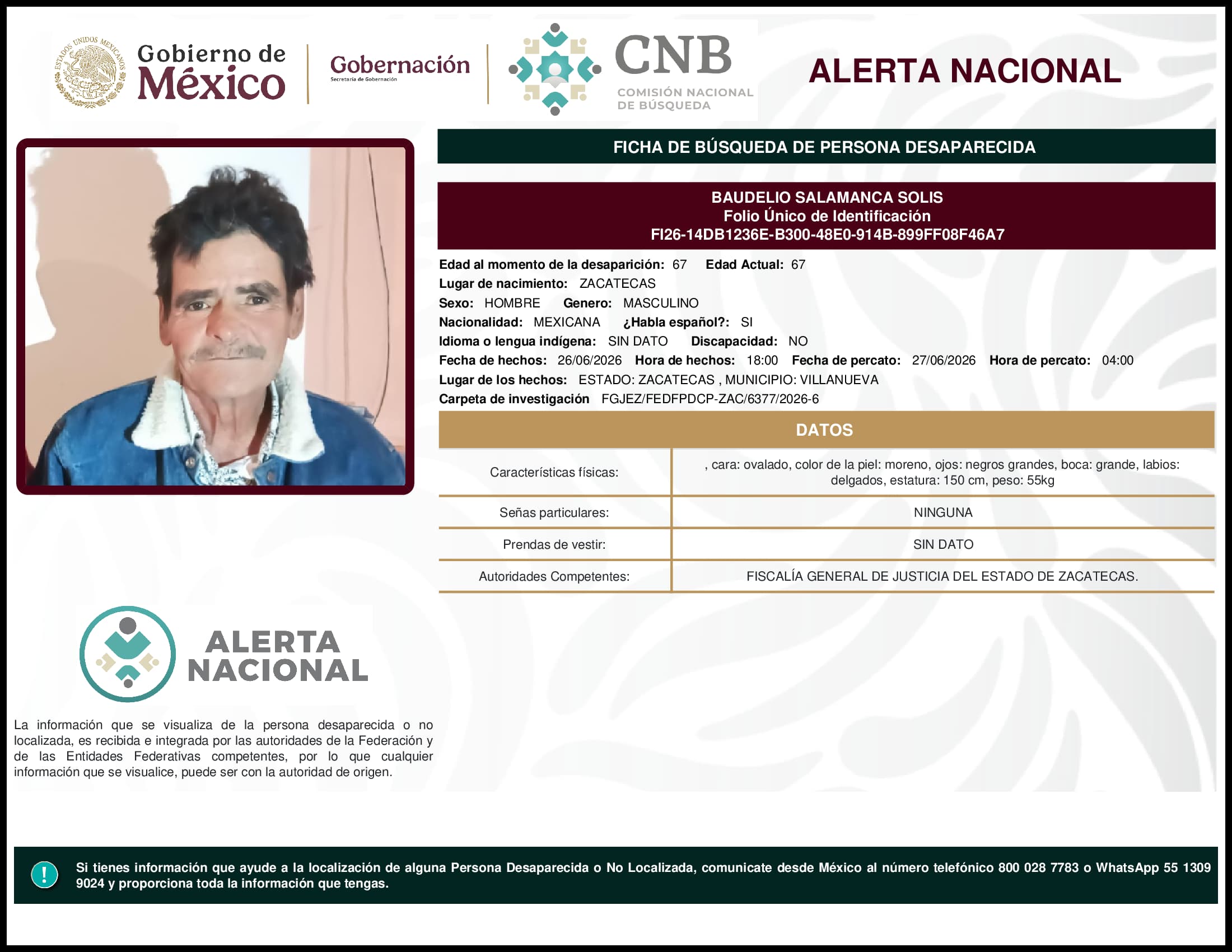 Persona desaparecida Baudelio Salamanca Solis