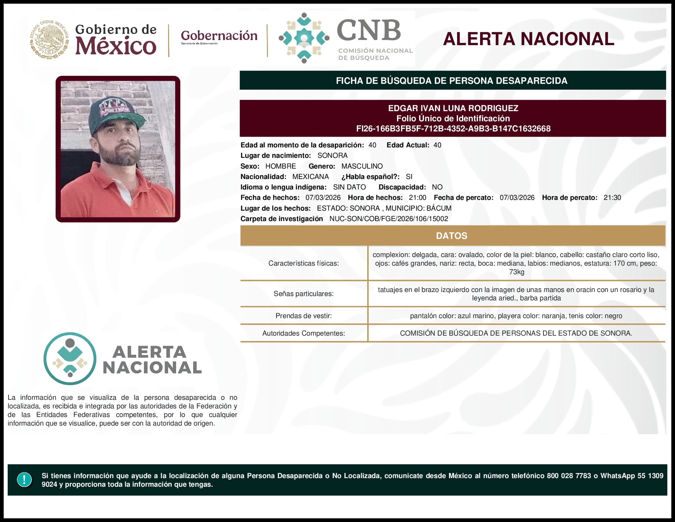Persona desaparecida Edgar Ivan Luna Rodriguez