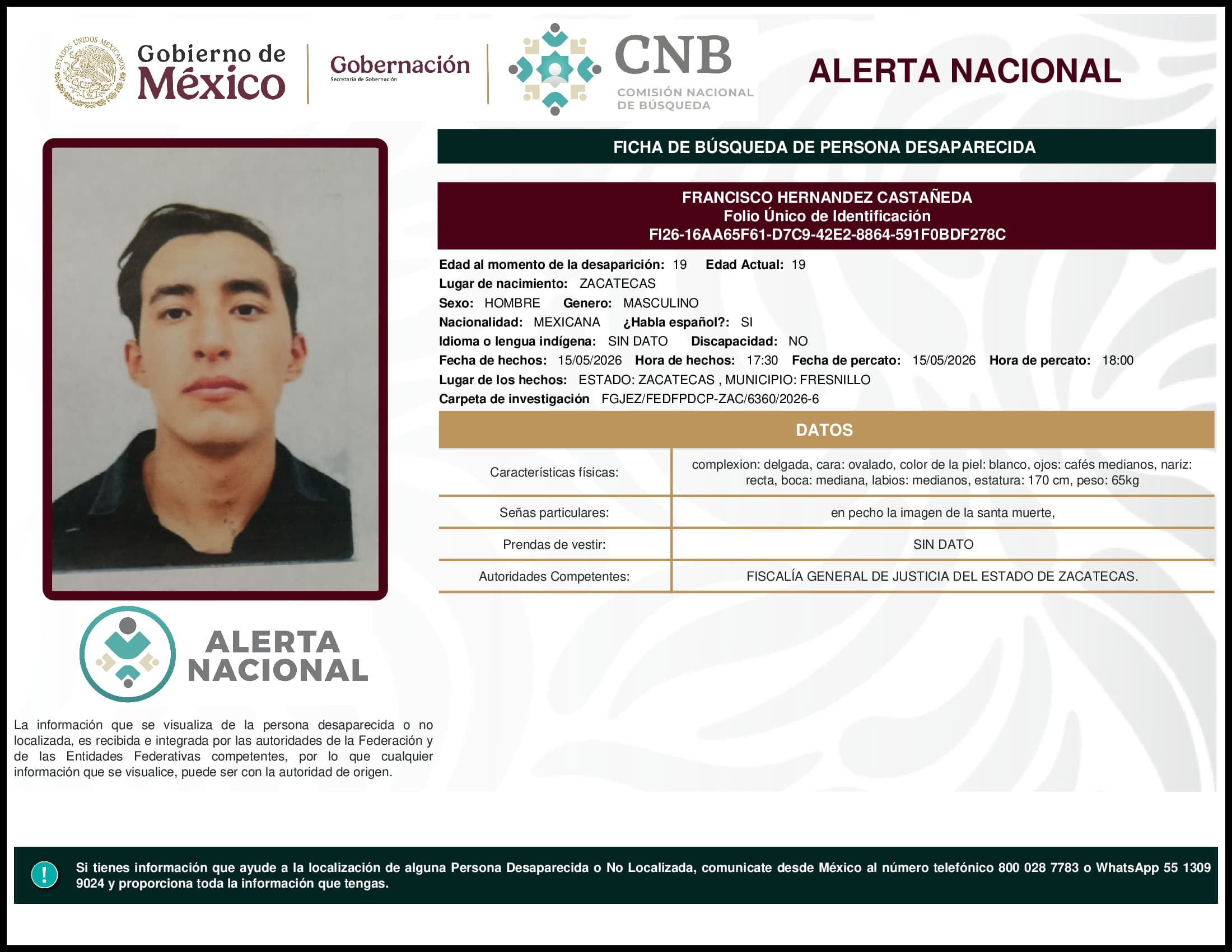 Persona desaparecida Francisco Hernandez Castaneda