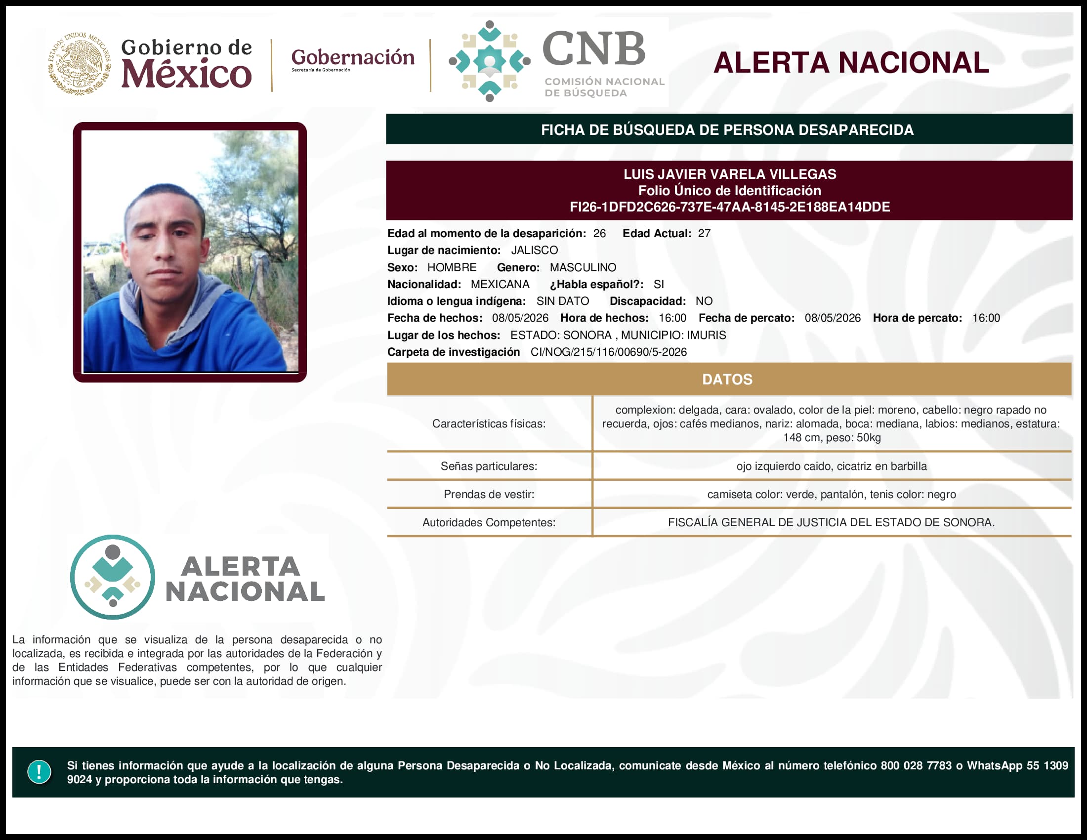 Persona desaparecida Luis Javier Varela Villegas