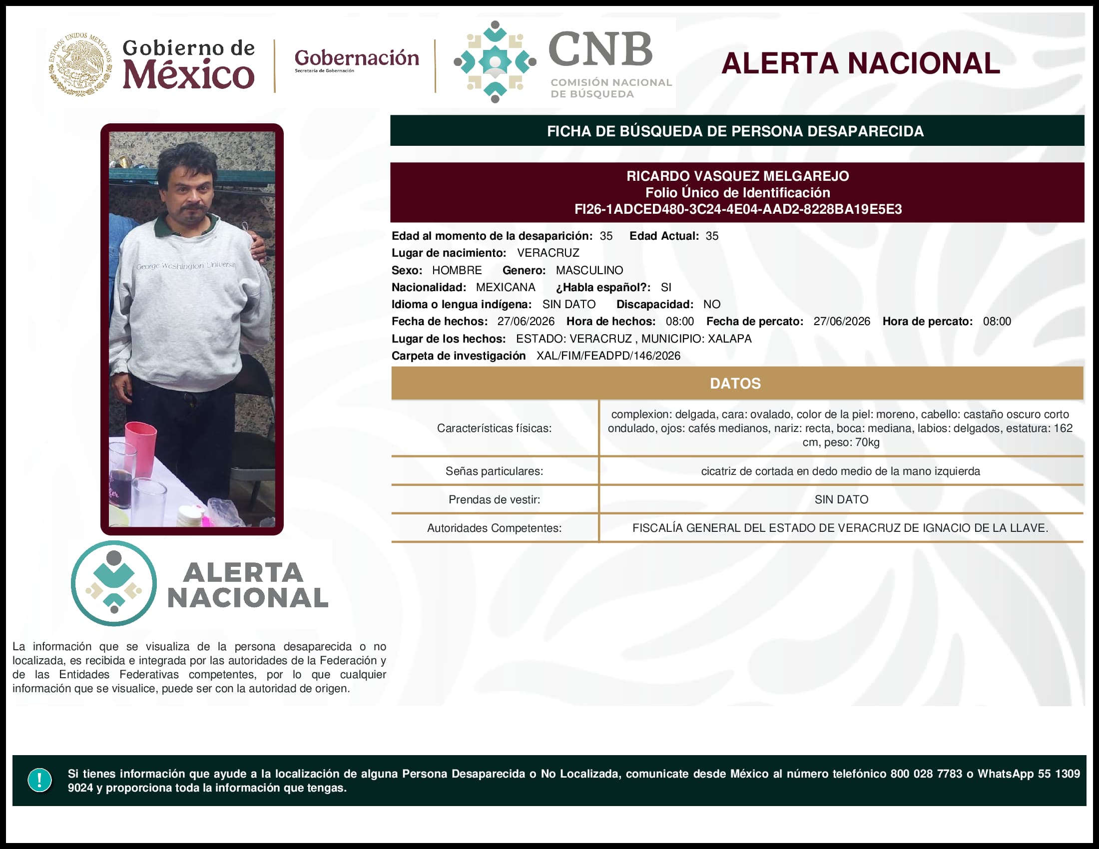 Persona desaparecida Ricardo Vasquez Melgarejo