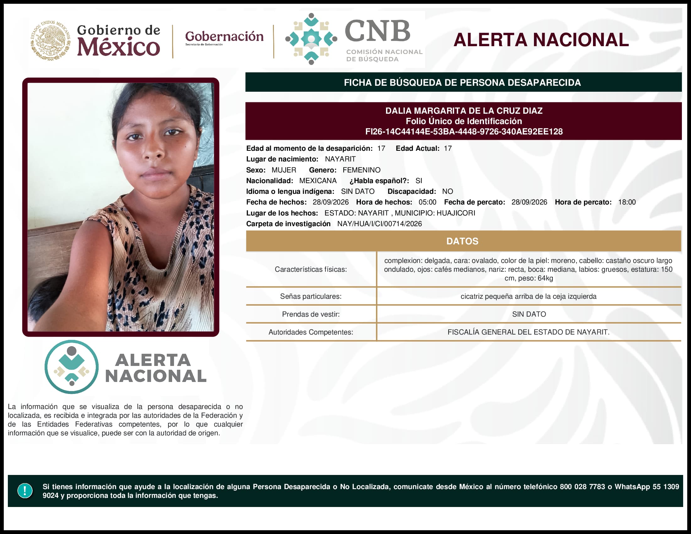 Persona desaparecida Dalia Margarita De La Cruz Diaz