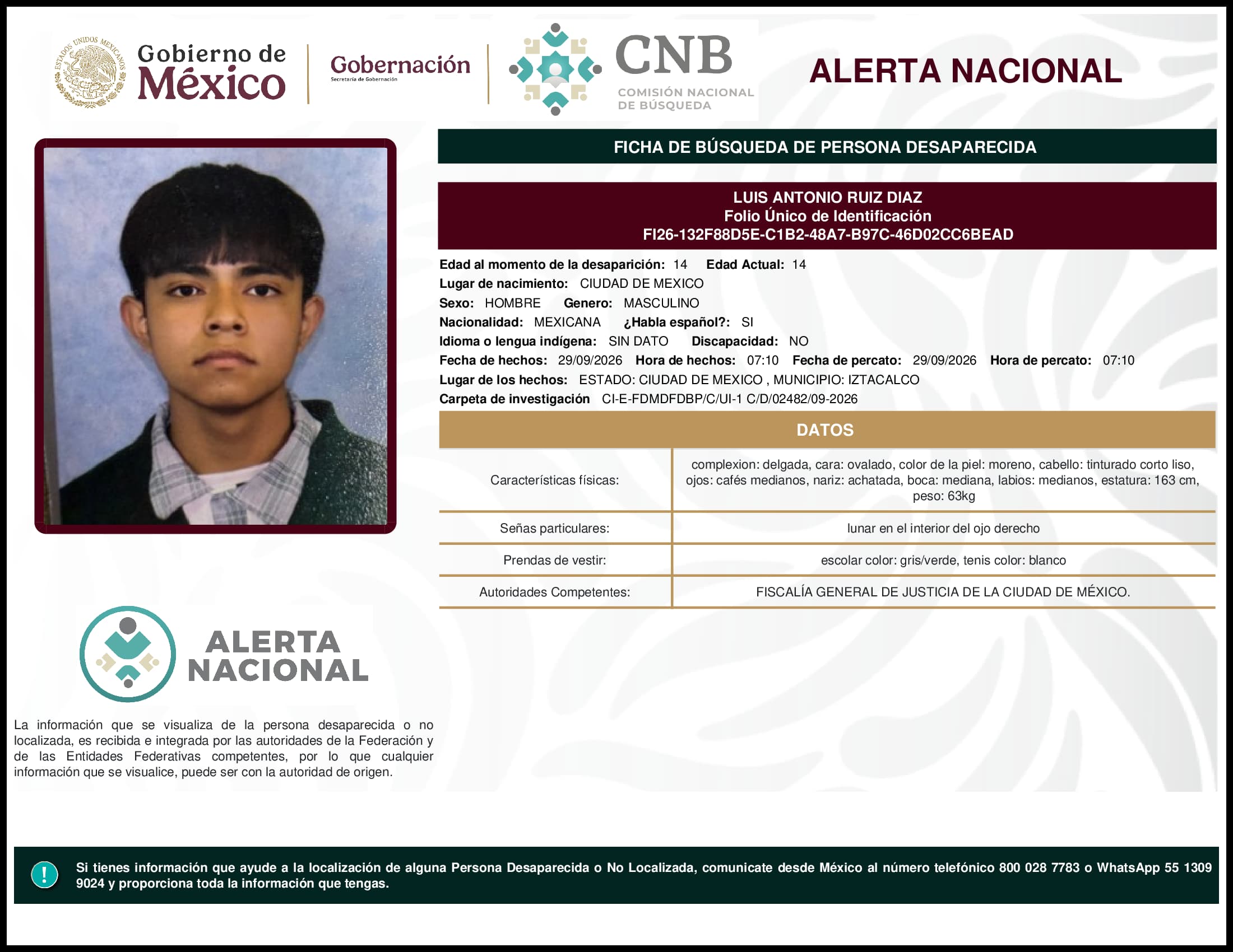 Persona desaparecida Luis Antonio Ruiz Diaz