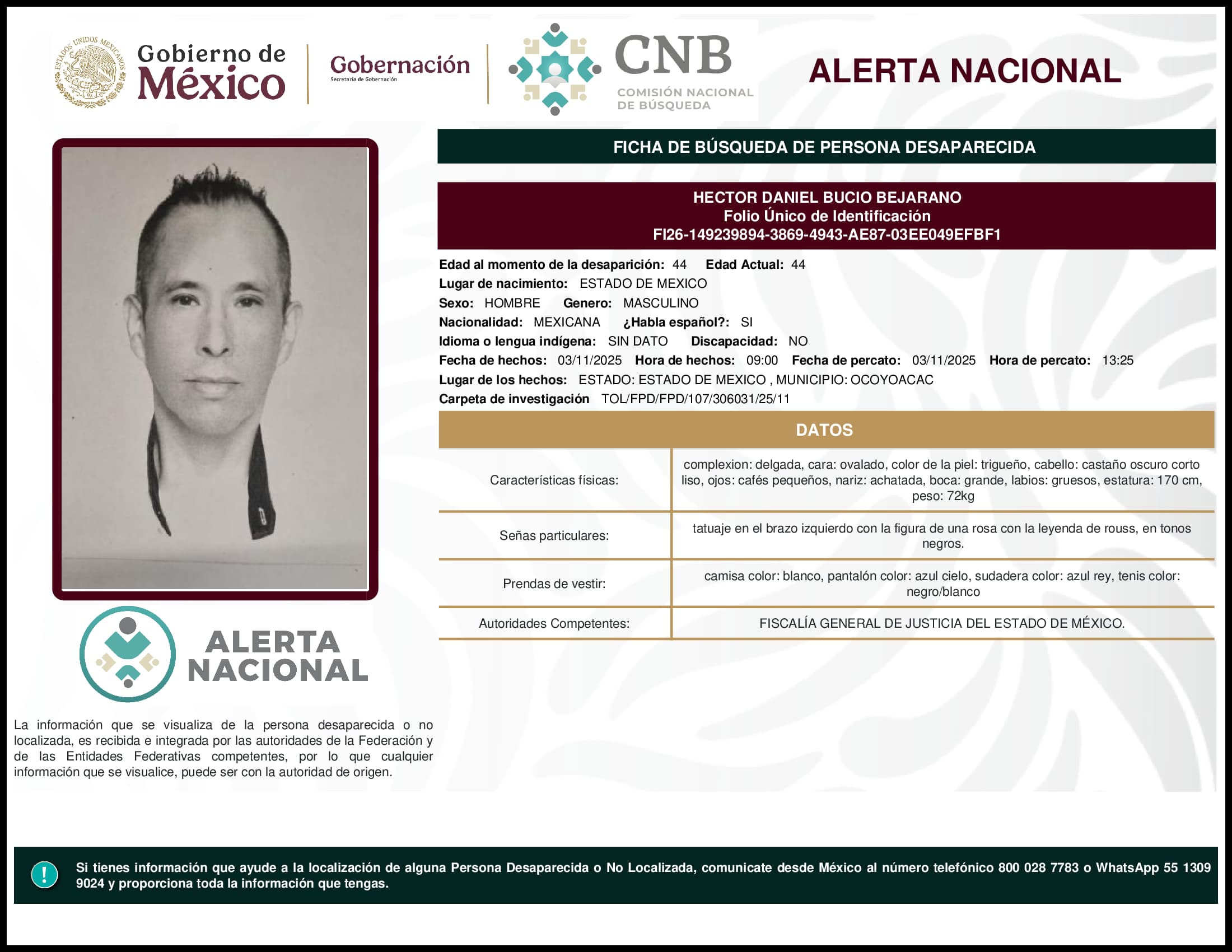 Persona desaparecida Hector Daniel Bucio Bejarano