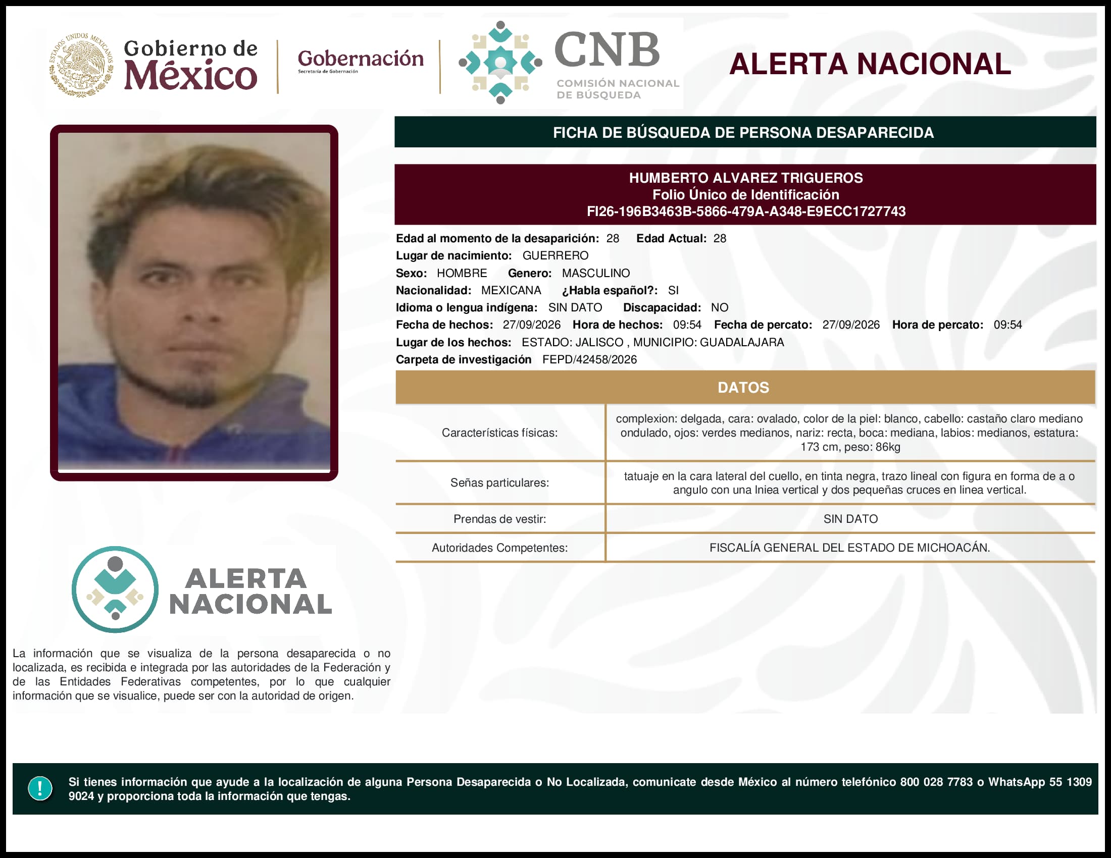 Persona desaparecida Humberto Alvarez Trigueros
