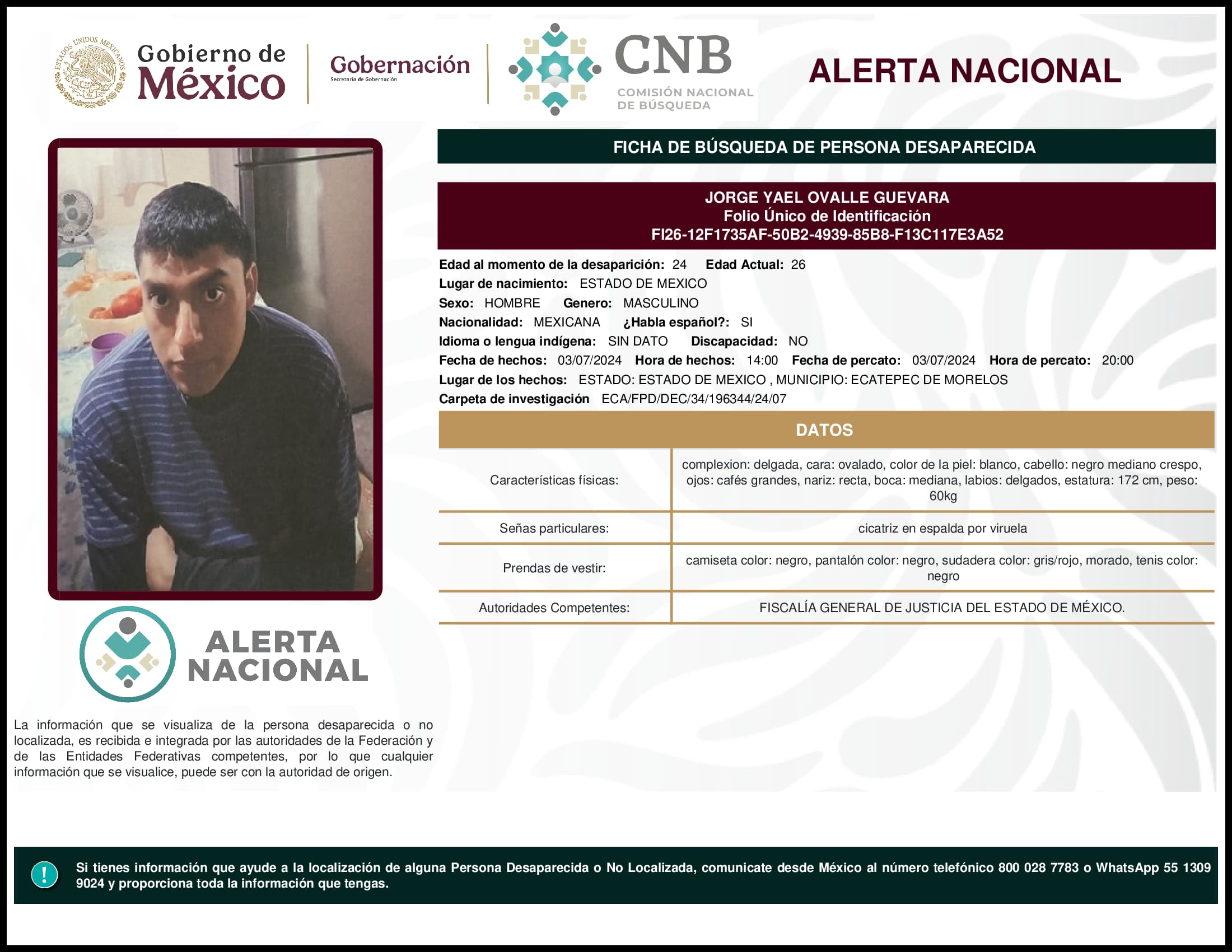 Persona desaparecida Jorge Yael Ovalle Guevara