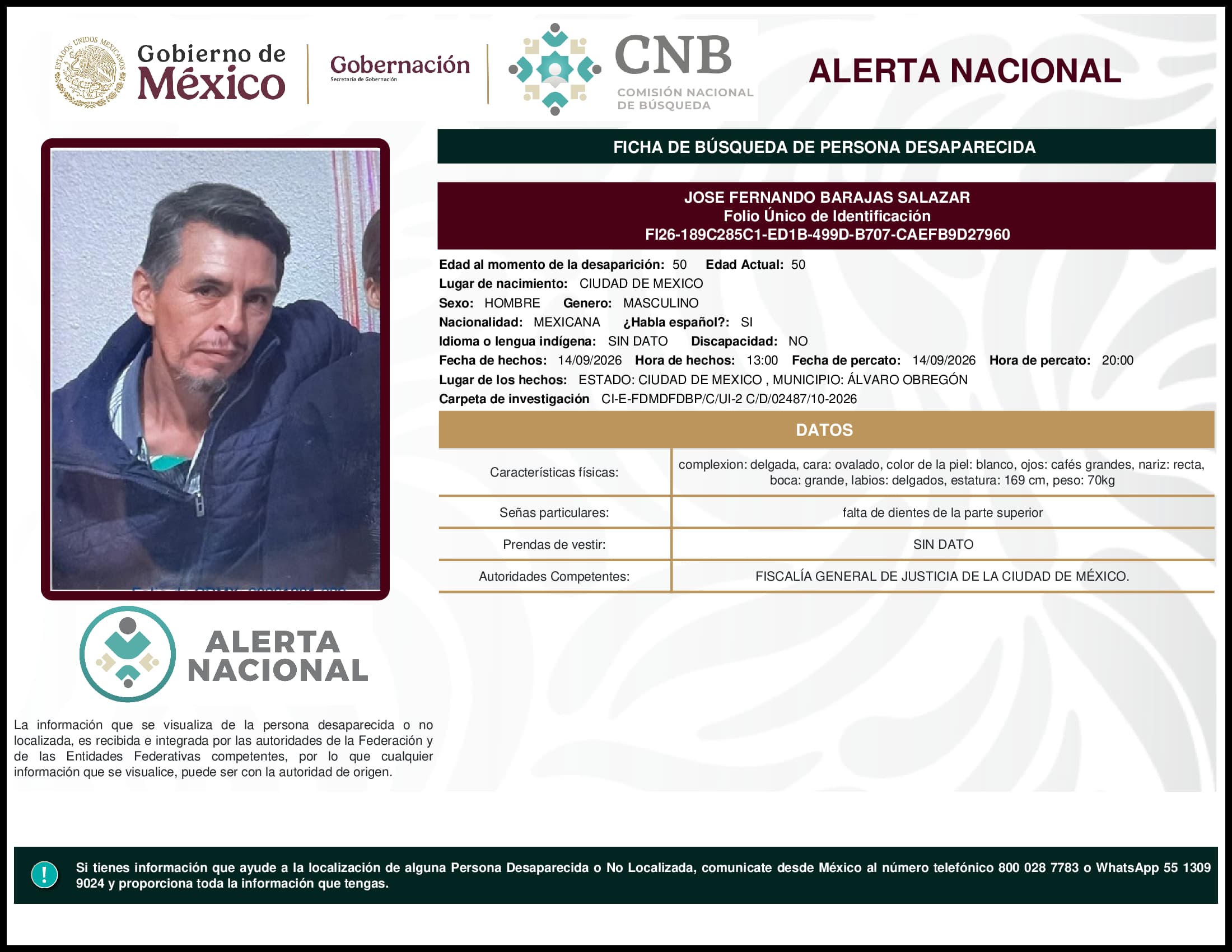 Persona desaparecida Jose Fernando Barajas Salazar