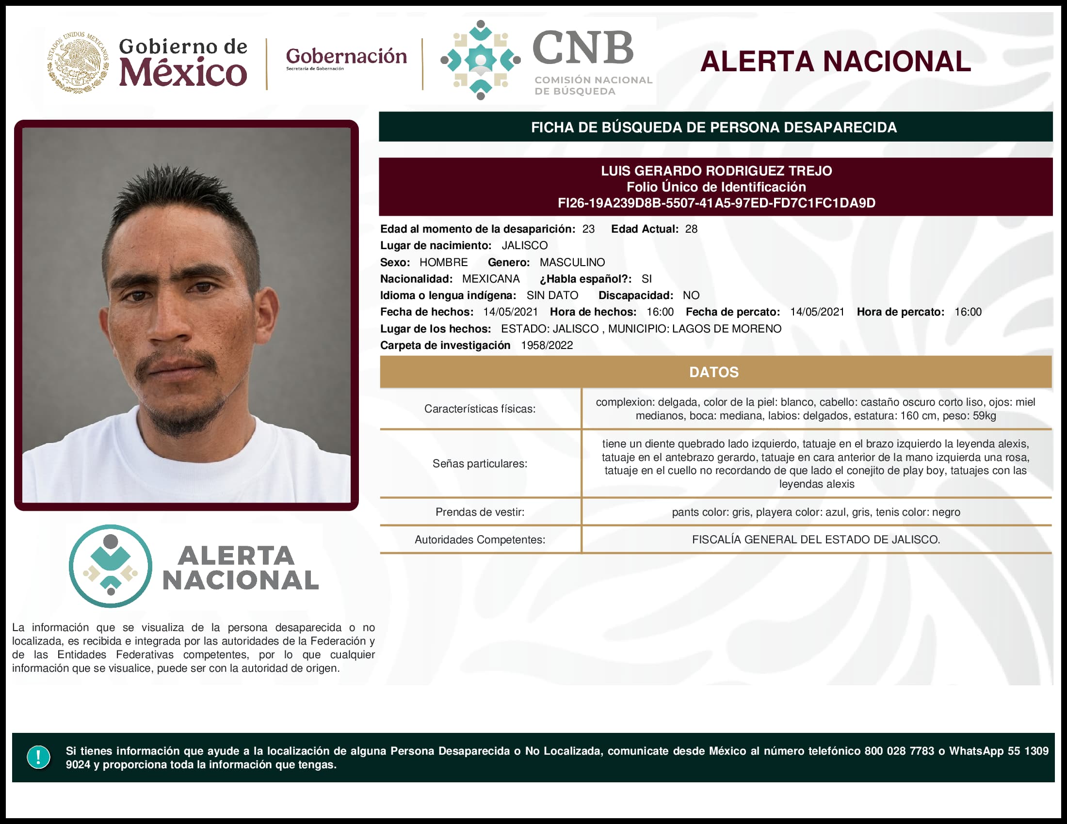 Persona desaparecida Luis Gerardo Rodriguez Trejo