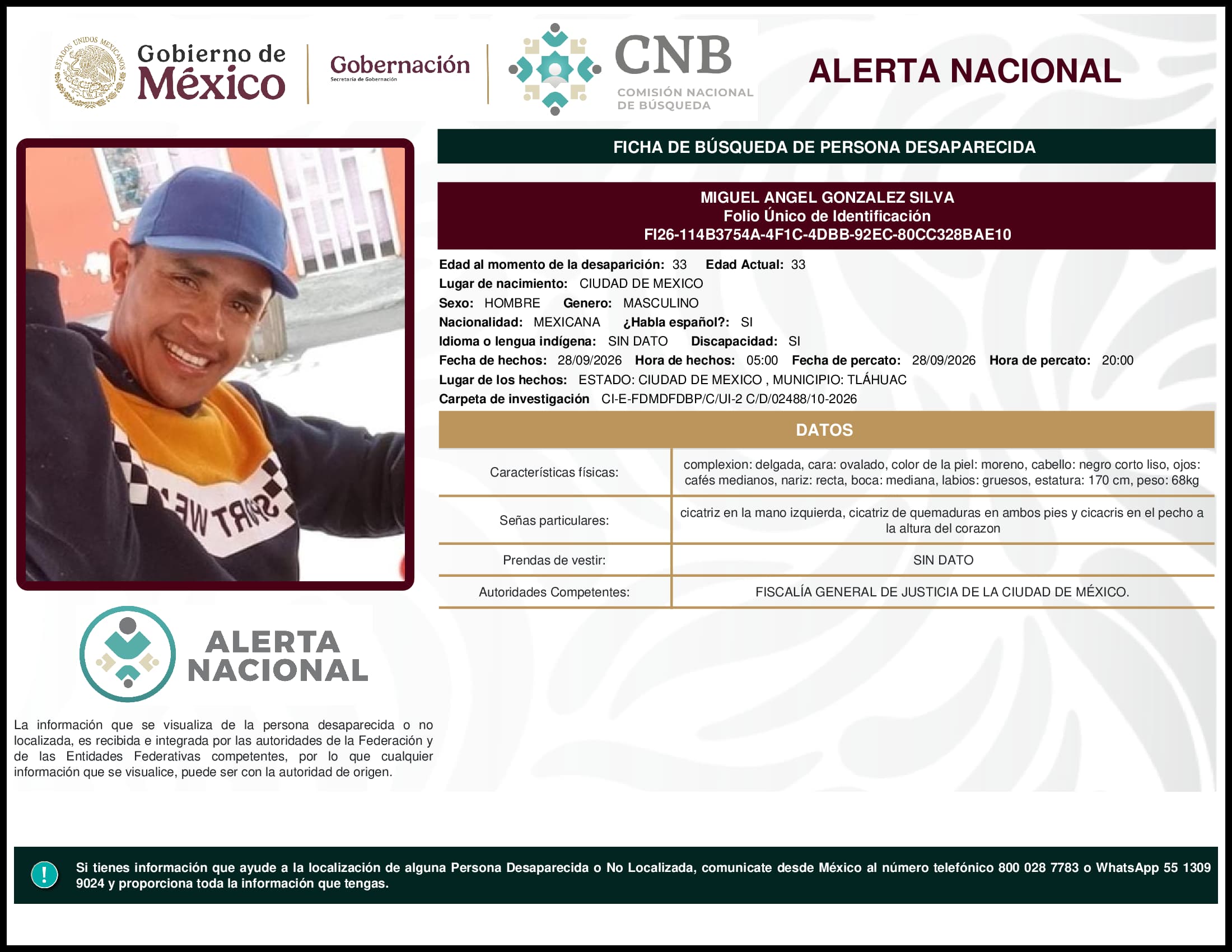 Persona desaparecida Miguel Angel Gonzalez Silva