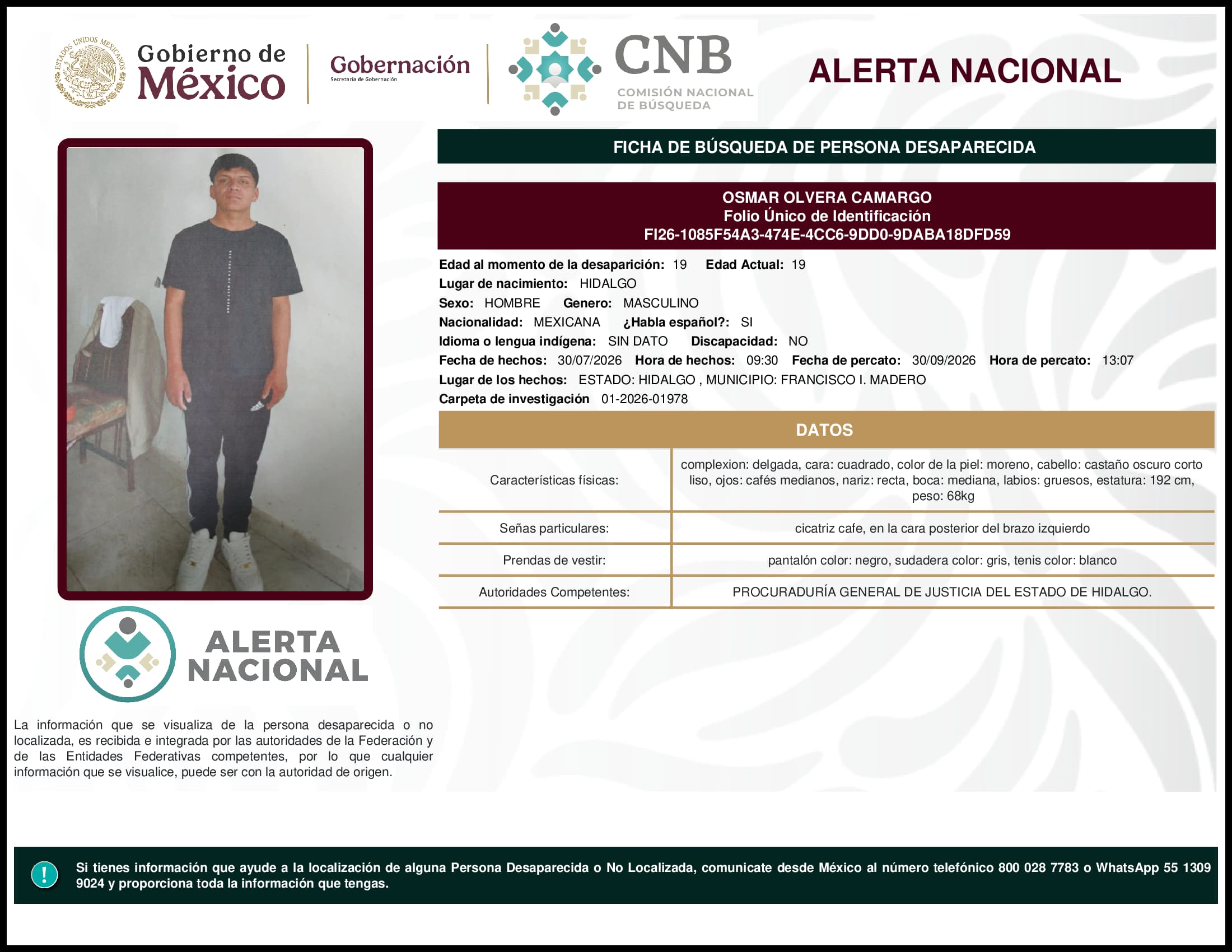 Persona desaparecida Osmar Olvera Camargo
