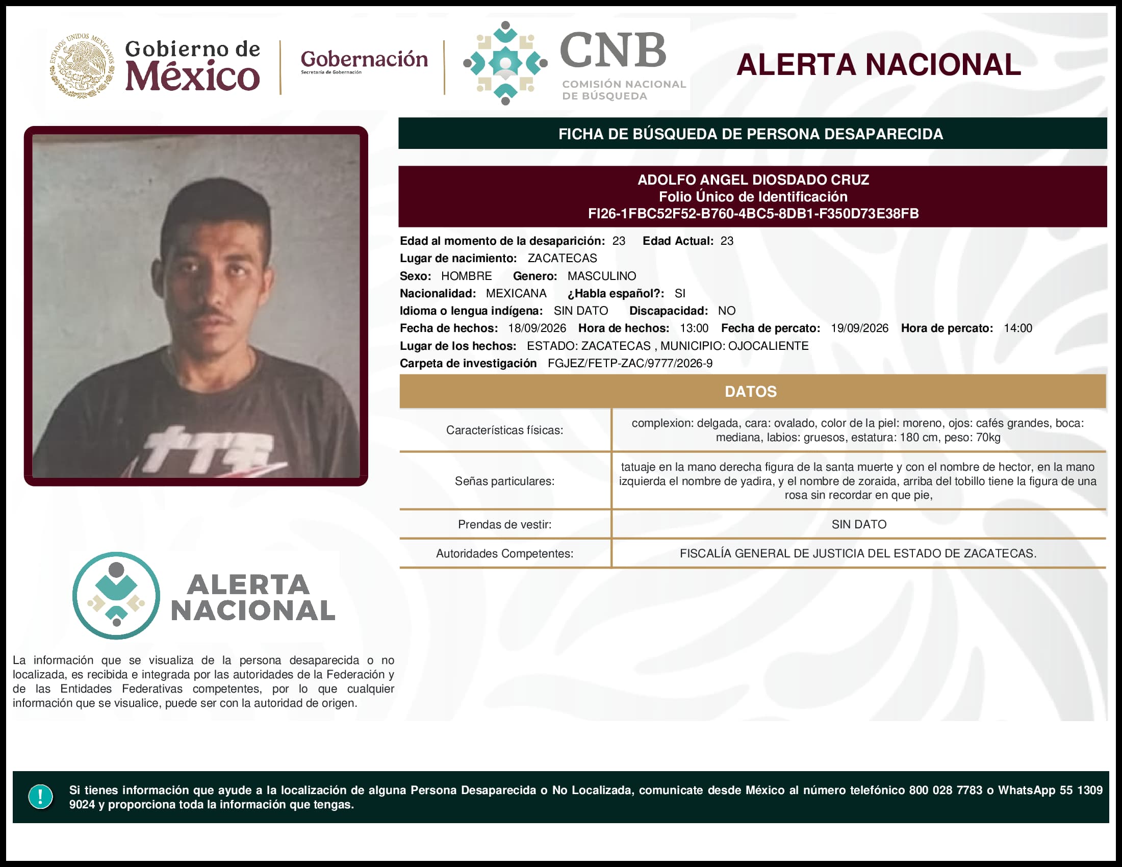 Persona desaparecida Adolfo Angel Diosdado Cruz