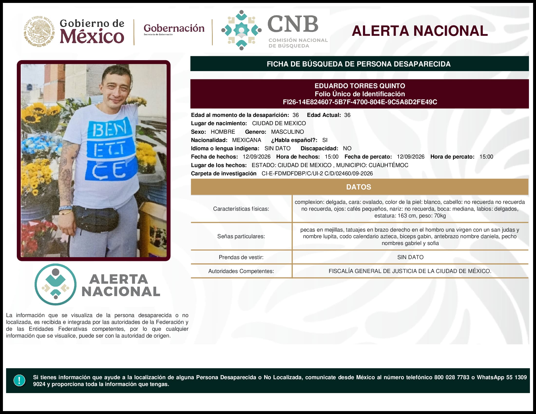 Persona desaparecida Eduardo Torres Quinto
