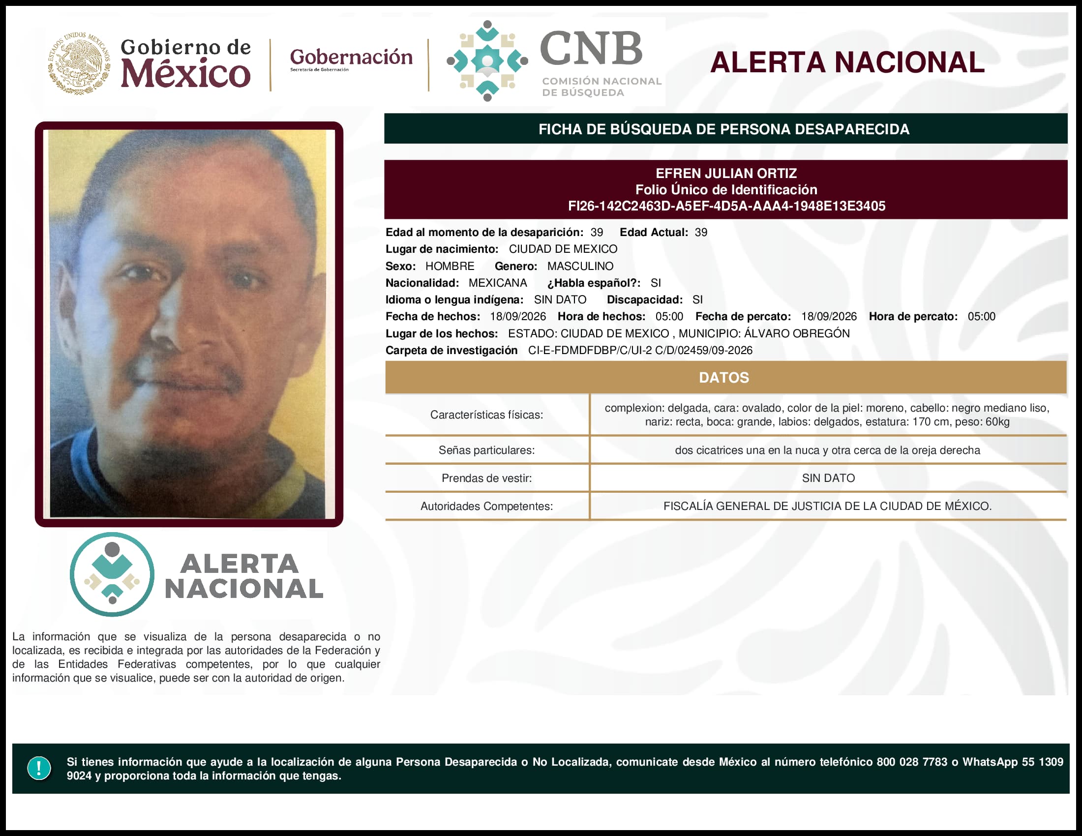Persona desaparecida Efren Julian Ortiz