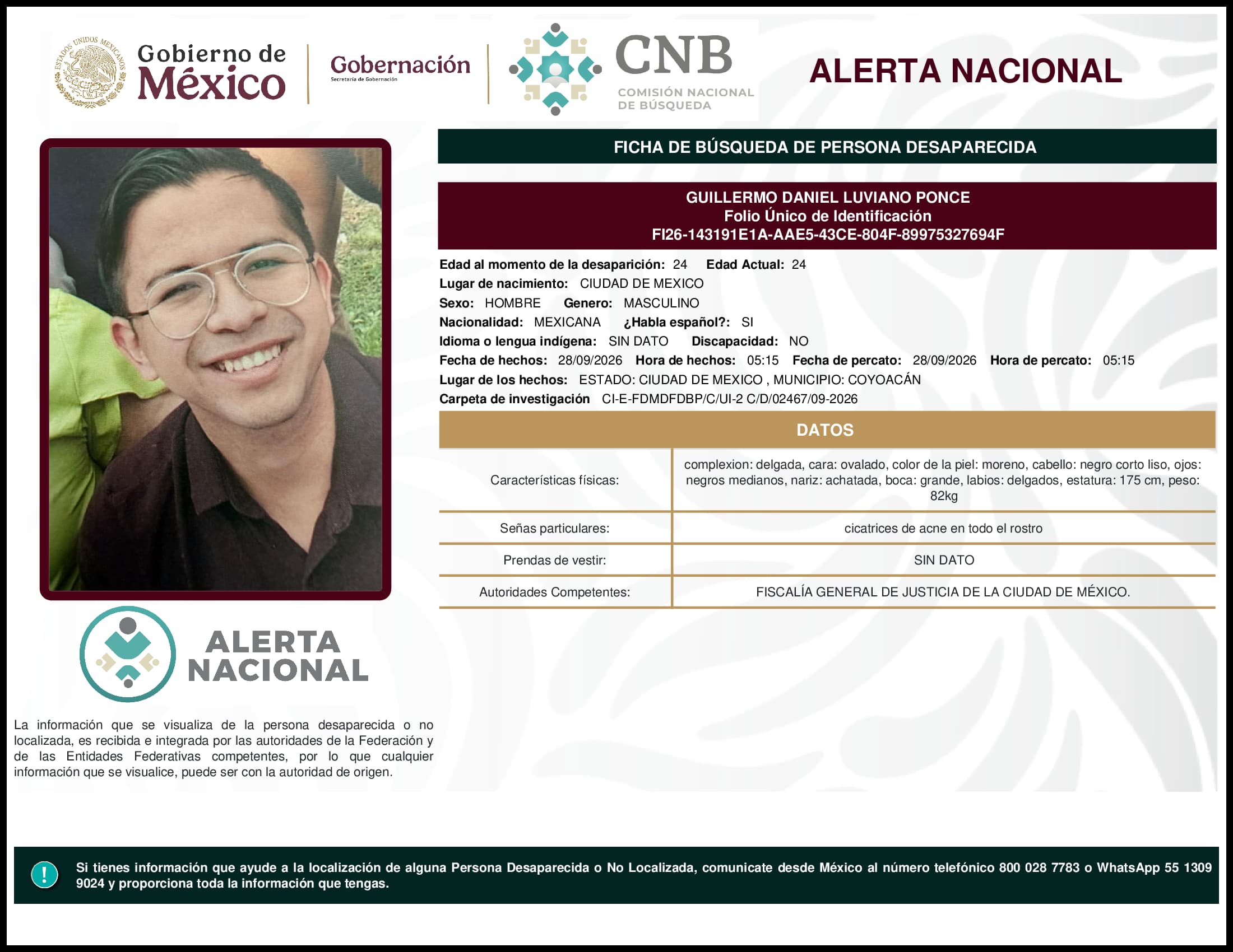 Persona desaparecida Guillermo Daniel Luviano Ponce