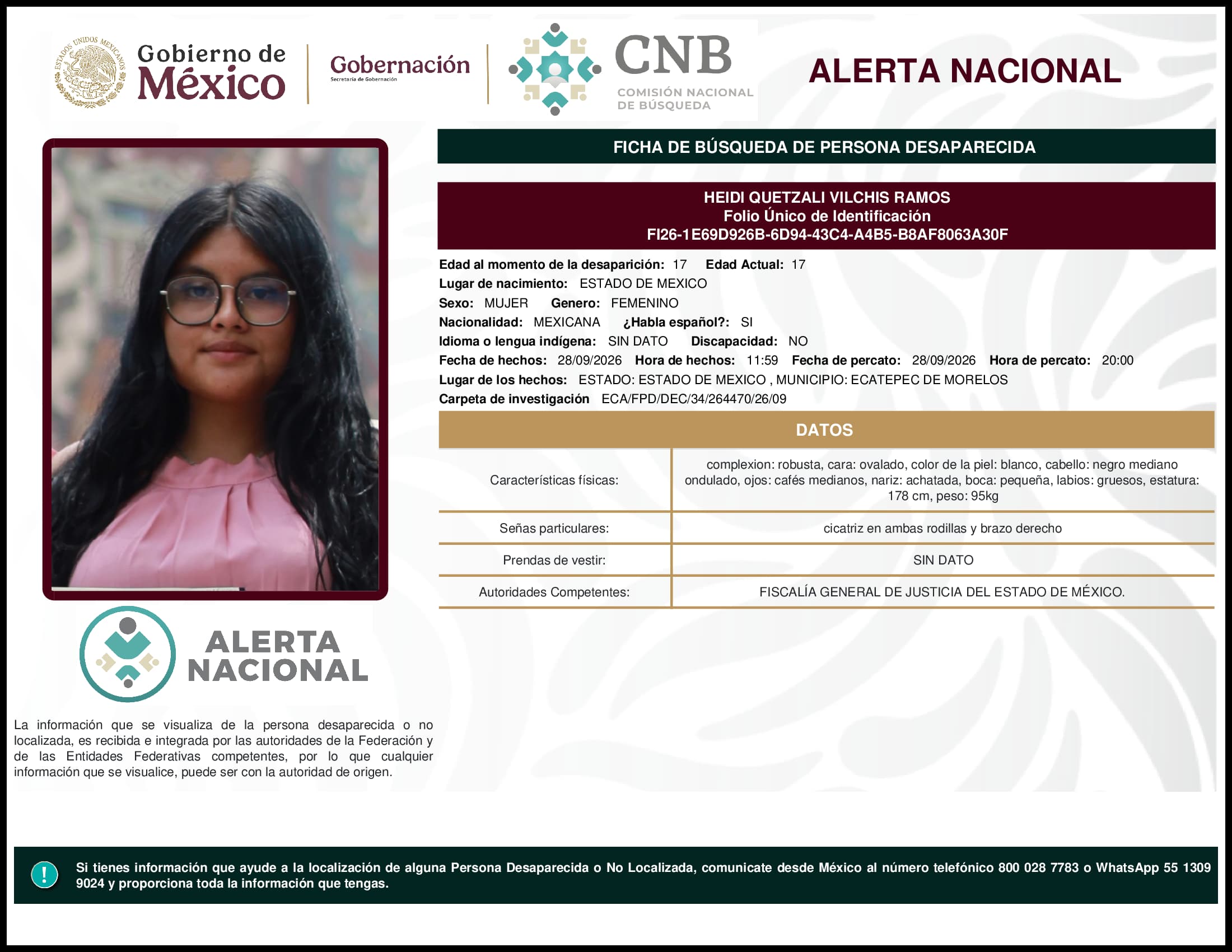 Persona desaparecida Heidi Quetzali Vilchis Ramos