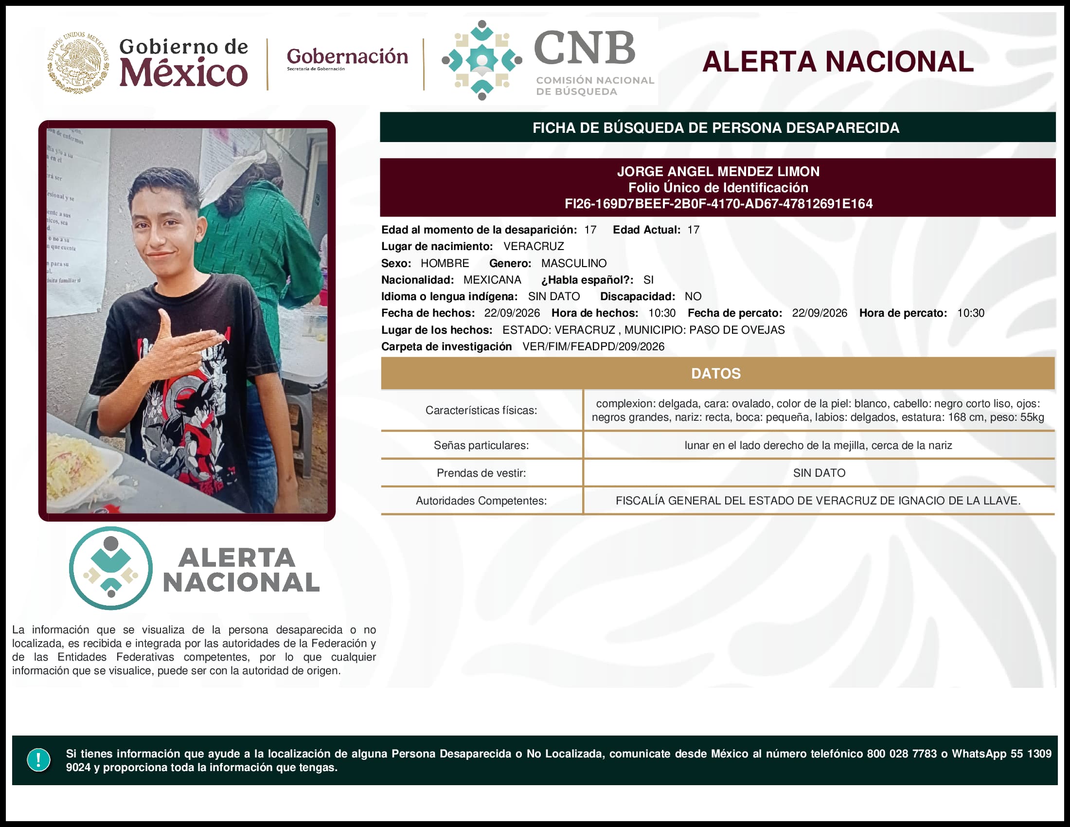Persona desaparecida Jorge Angel Mendez Limon