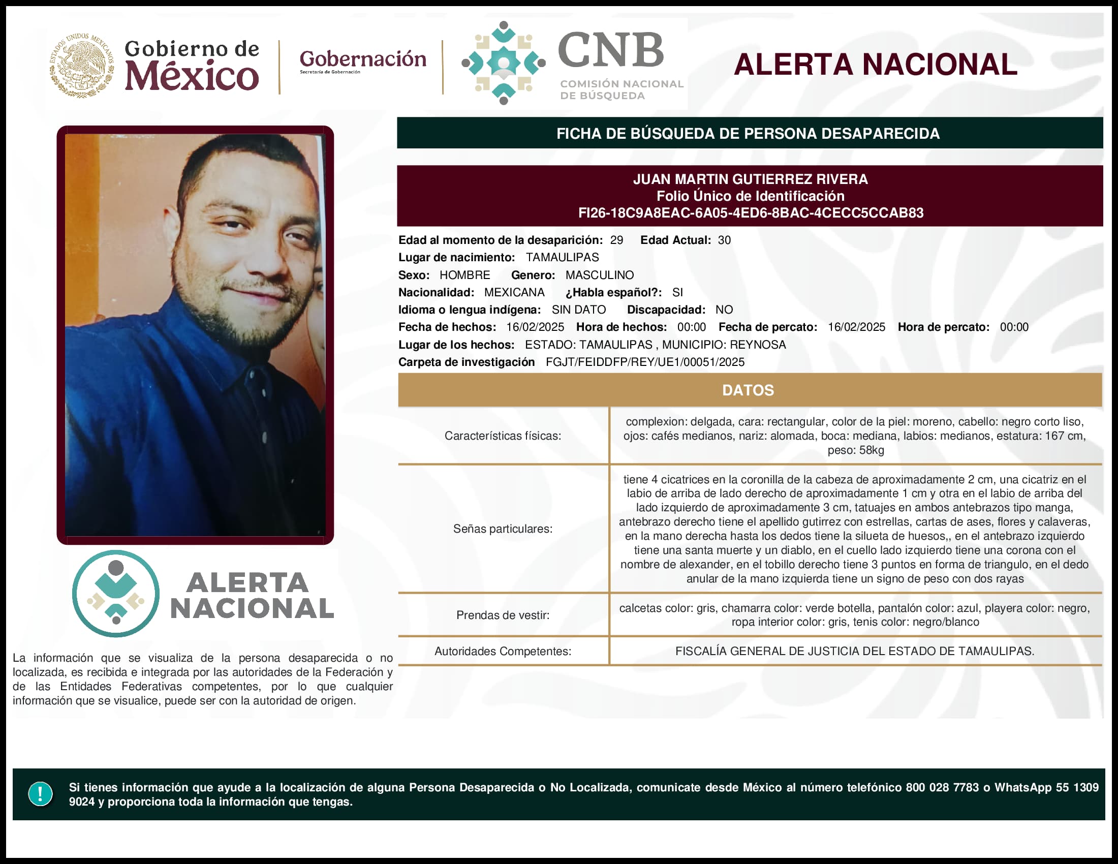 Persona desaparecida Juan Martin Gutierrez Rivera