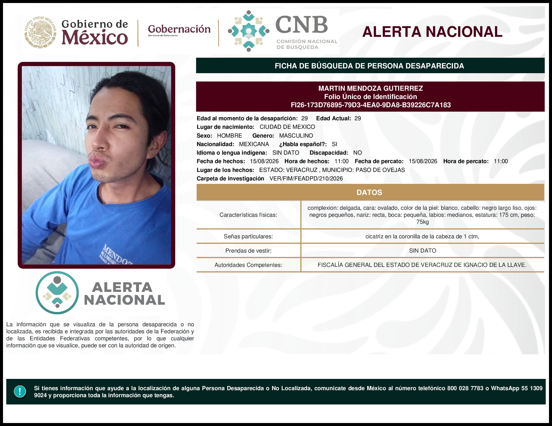 Persona desaparecida Martin Mendoza Gutierrez