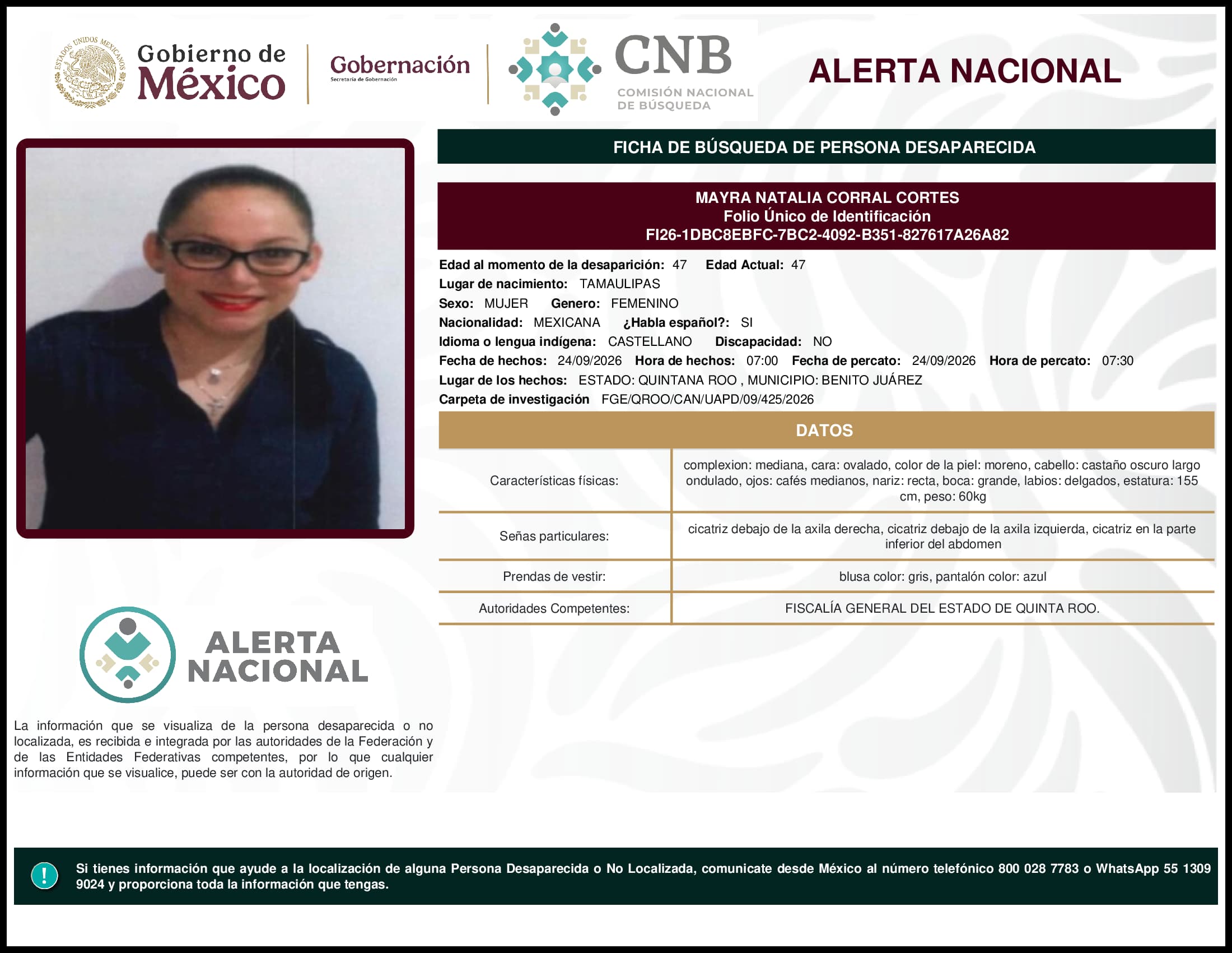 Persona desaparecida Mayra Natalia Corral Cortes