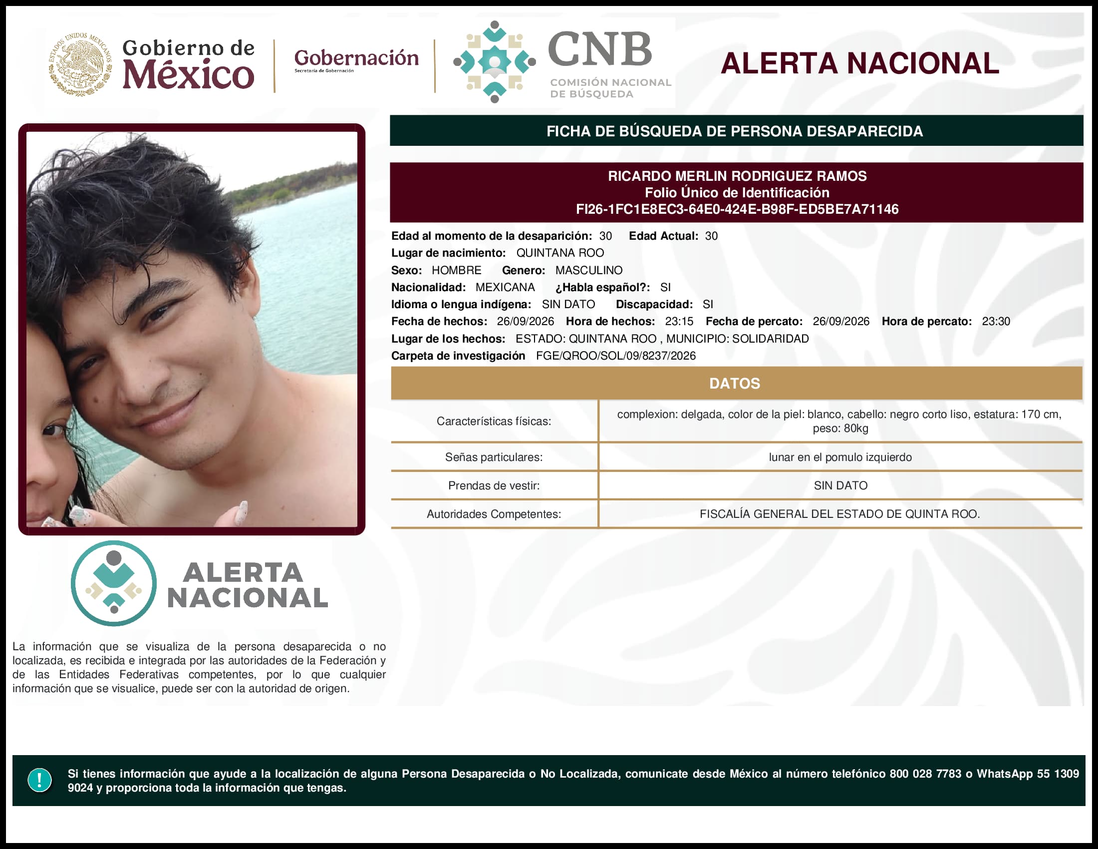 Persona desaparecida Ricardo Merlin Rodriguez Ramos