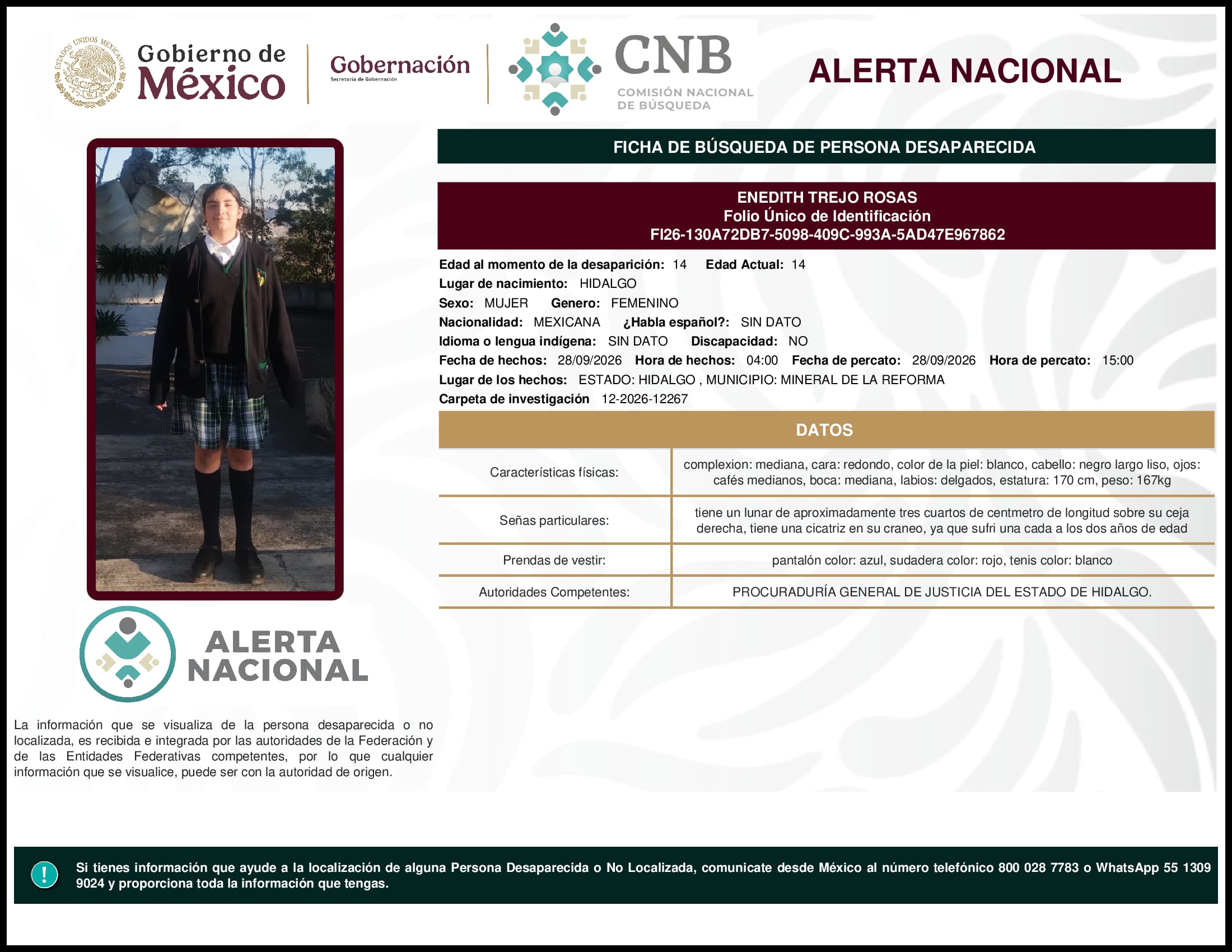 Persona desaparecida Enedith Trejo Rosas
