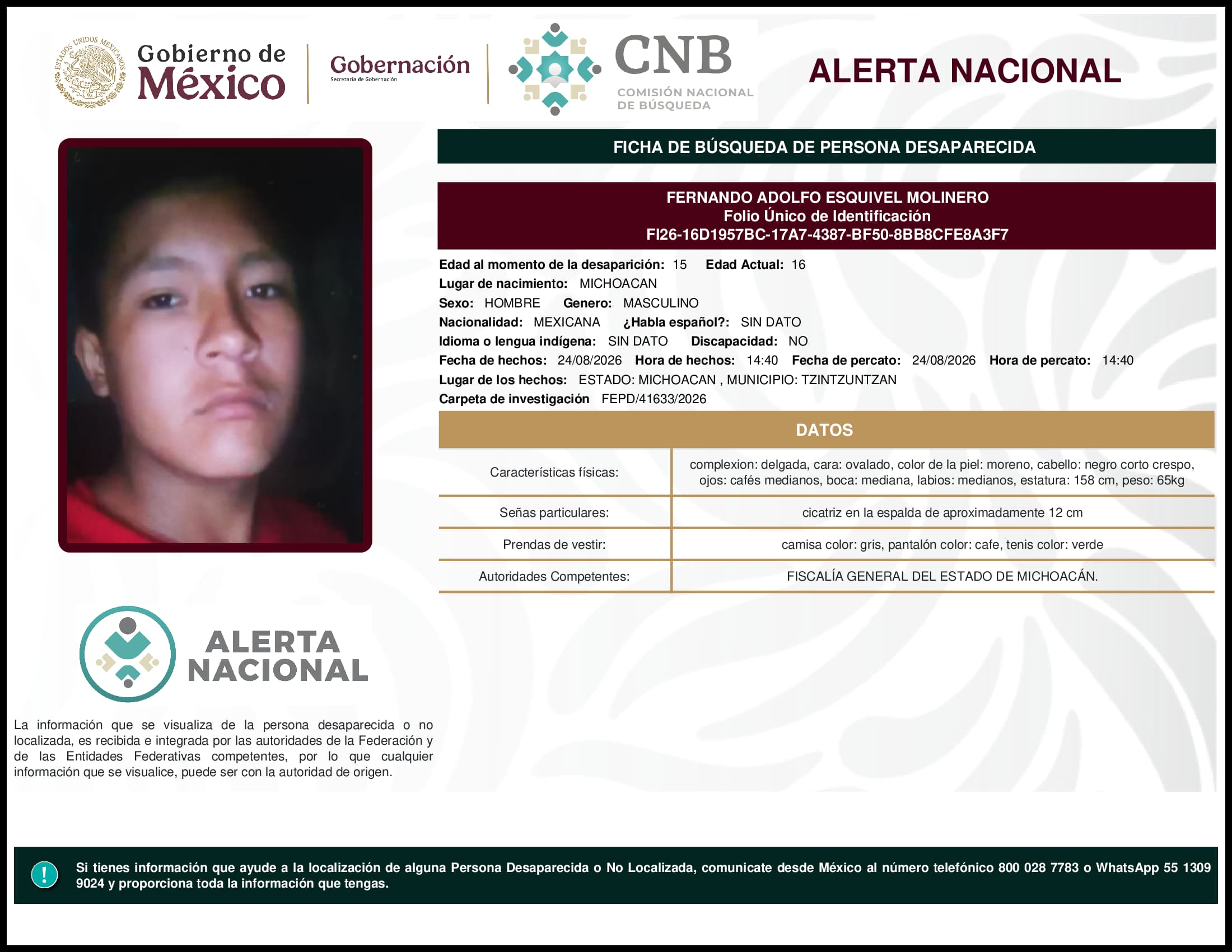 Persona desaparecida Fernando Adolfo Esquivel Molinero