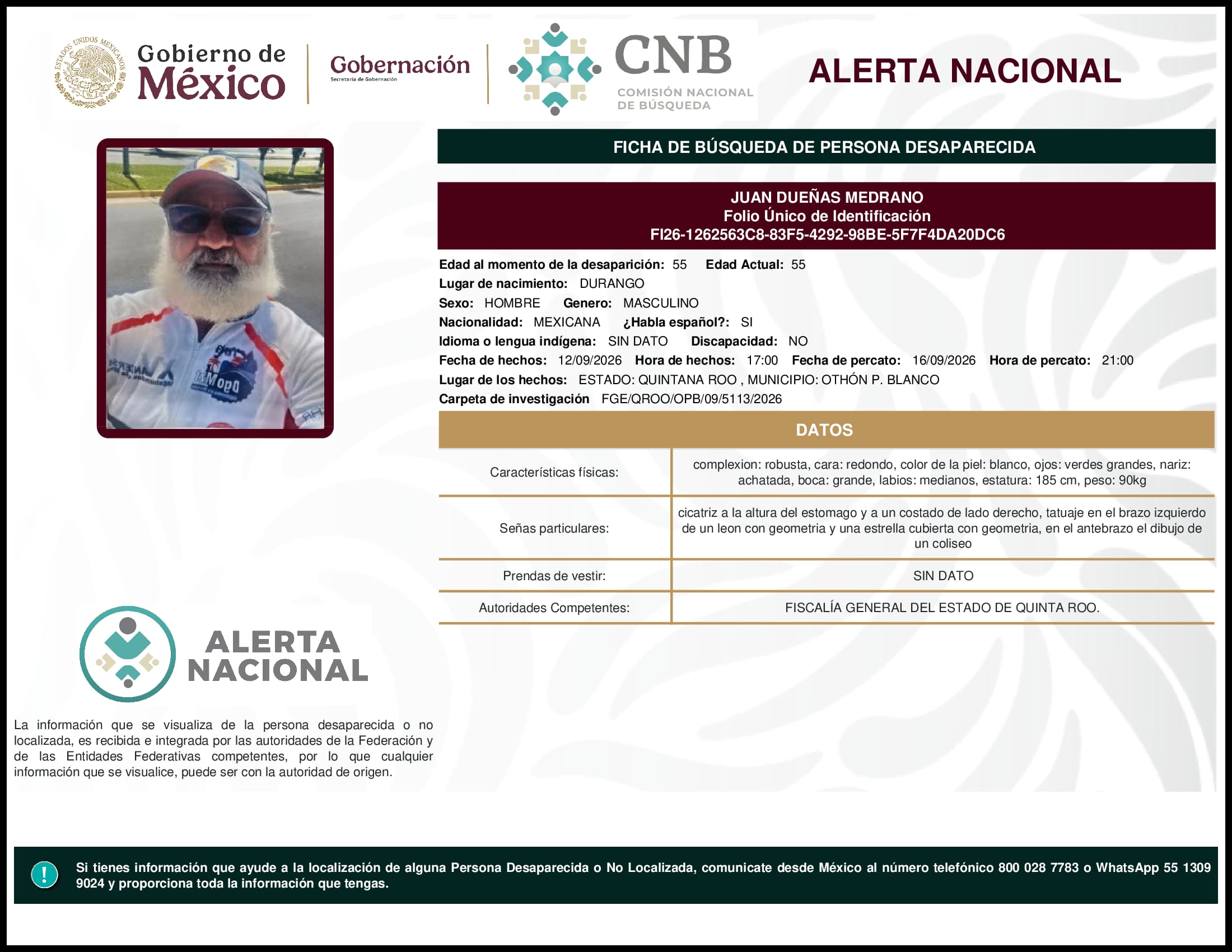 Persona desaparecida Juan Duenas Medrano