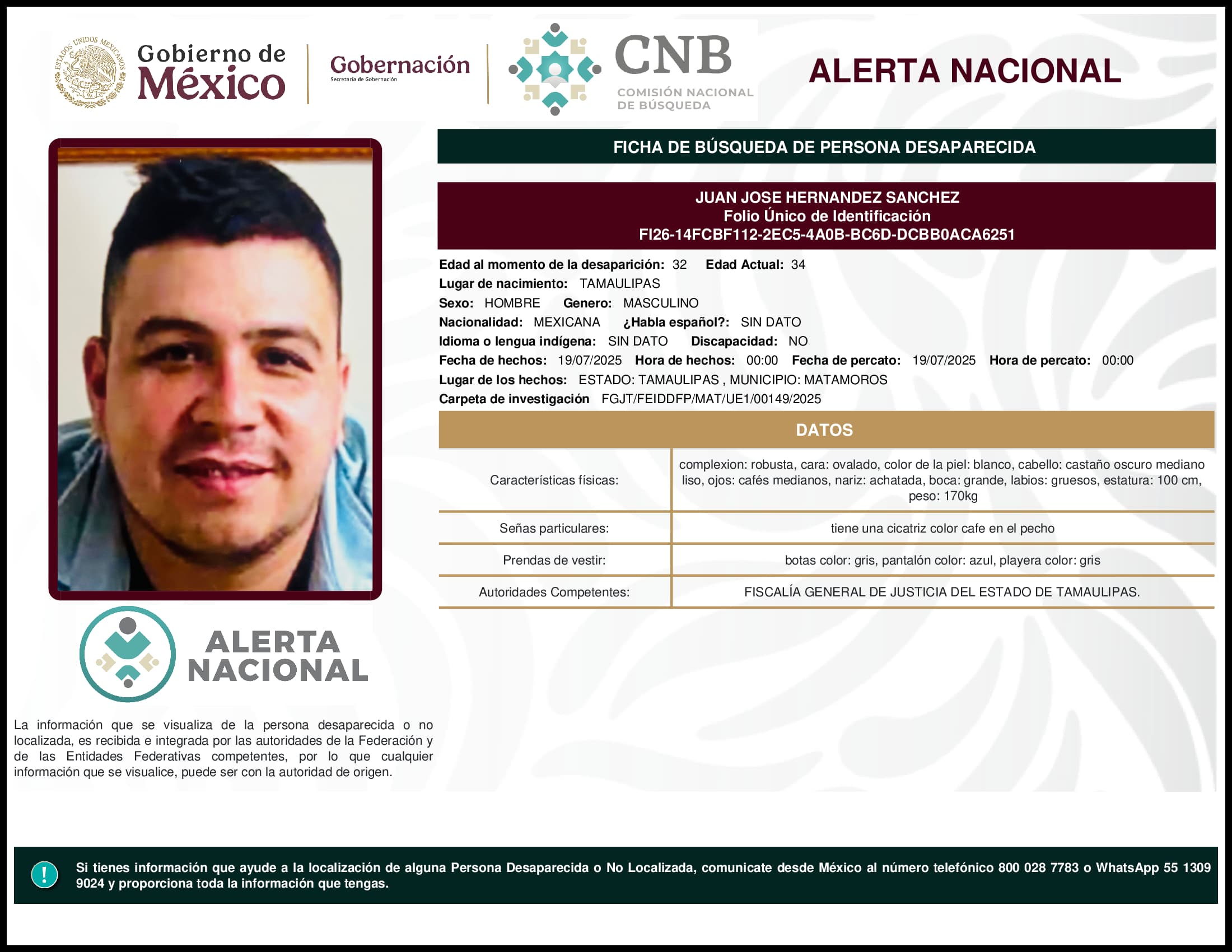 Persona desaparecida Juan Jose Hernandez Sanchez