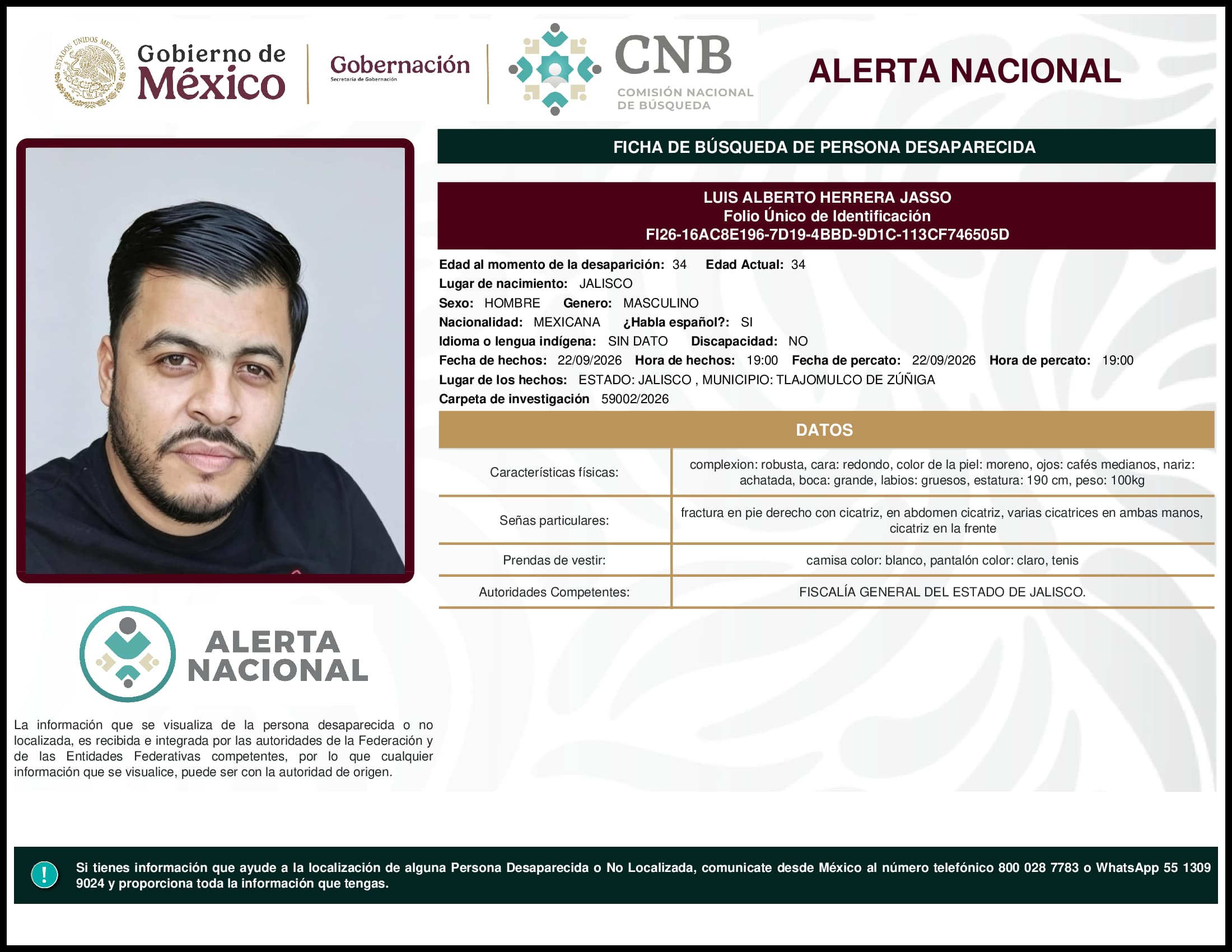 Persona desaparecida Luis Alberto Herrera Jasso