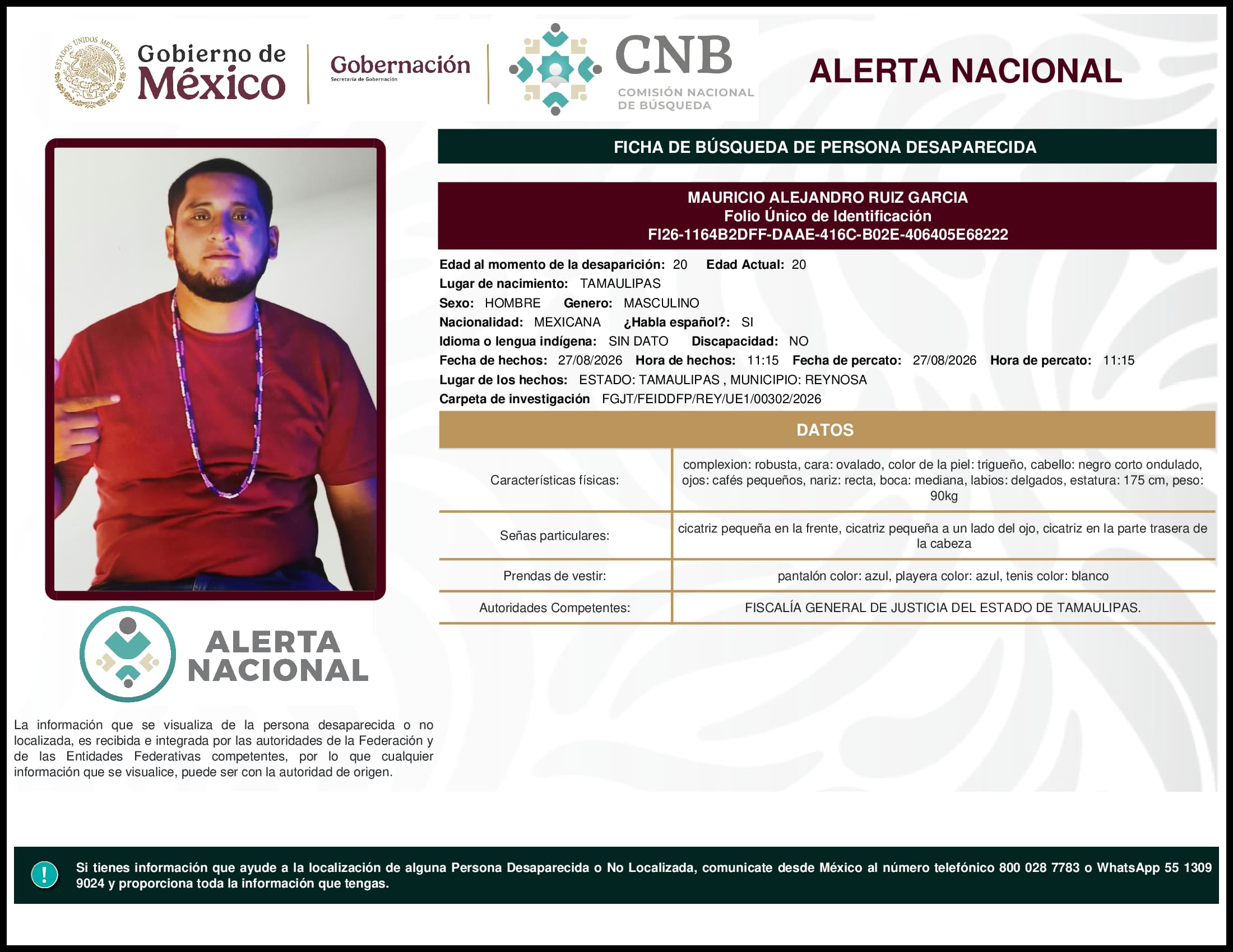 Persona desaparecida Mauricio Alejandro Ruiz Garcia